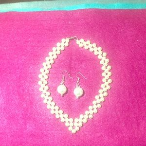 Pearl necklace and earring set